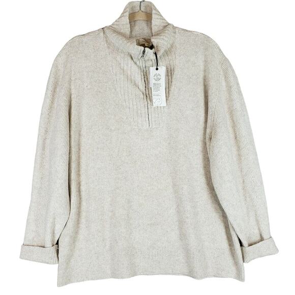 Treasure & Bond Quarter Zip Mock Neck Sweater Sz Small in Beige Oatmeal NWT - Picture 1 of 6
